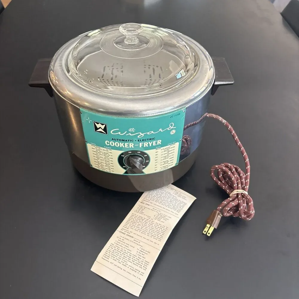 Vintage MCM Western Auto Wizard Automatic Cooker-Fryer w/RecipeManual Deadstock